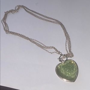 y2k vintage green heart rhinestone chain necklace